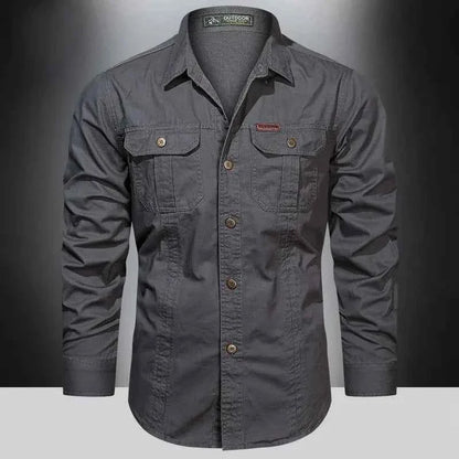 2024 Spring Cotton Cargo Shirt for Men Long Sleeve Multi-Pocket Shirts Outdoor Casual Clothing High Quality Military Overshirt