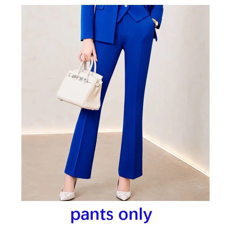 Elegant Women's Office Suit Jacket Pants Vest 3 Piece Blue Notch Lapel Jacket Autumn Women's Pants Sets ropa de mujer