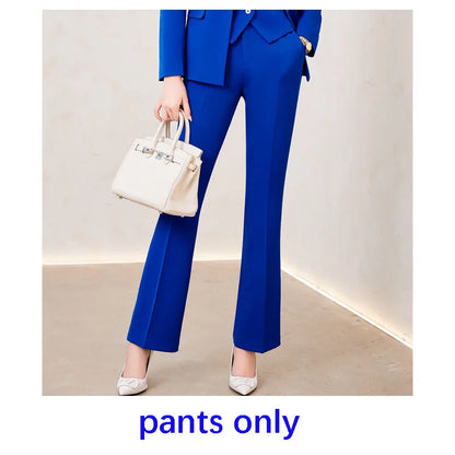 Elegant Women's Office Suit Jacket Pants Vest 3 Piece Blue Notch Lapel Jacket Autumn Women's Pants Sets ropa de mujer