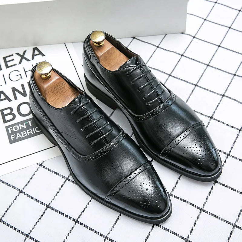 Men's Casual Leather Shoes Fashionable Simple Lace-Up Business Formal Shoes Large Size New Model Comfortable Rubber Sole