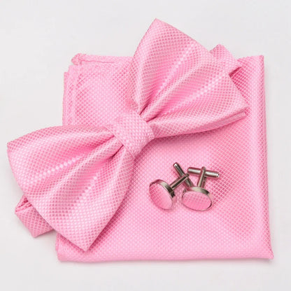 Multicolor Bowtie Pocket Square Cufflinks Sets Classic Solid Color  Bowtie Wedding Party Formal Gift Plaids Adjust Neck Bow Tie