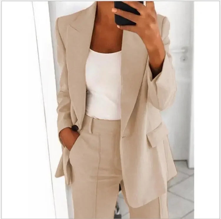 2024 S-5XL Women's Blazer Casual Long-sleeved Top Solid Color Suit Collar Button Simple Temperament Commuter Plus Size Blazer