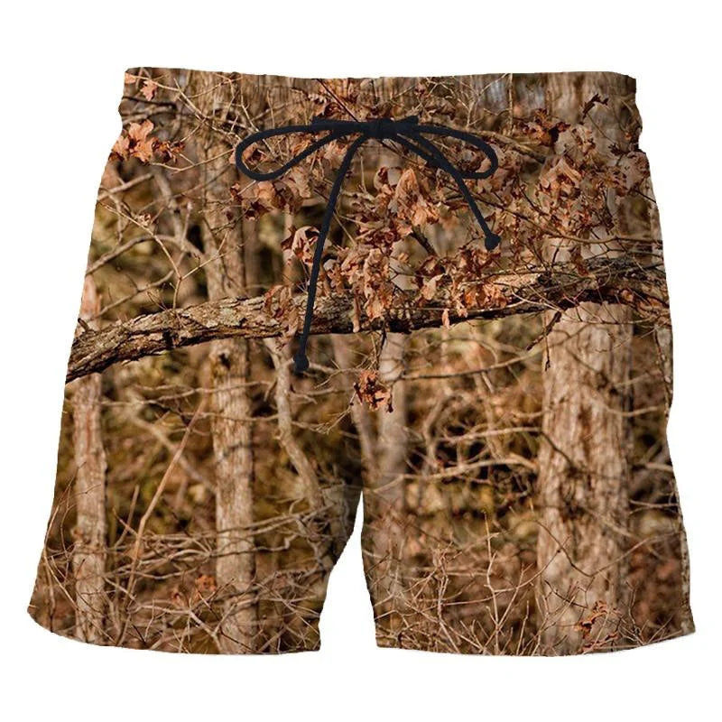 Men's 3D Camo Leaf Print Beach Shorts – Oversized Casual Board Shorts