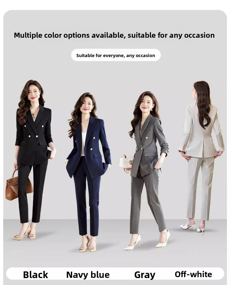 Black Career Suit Set for Women Spring Autumn 2025 New Style Student Uniform Long Sleeve Polyester Fiber Workwear Pants