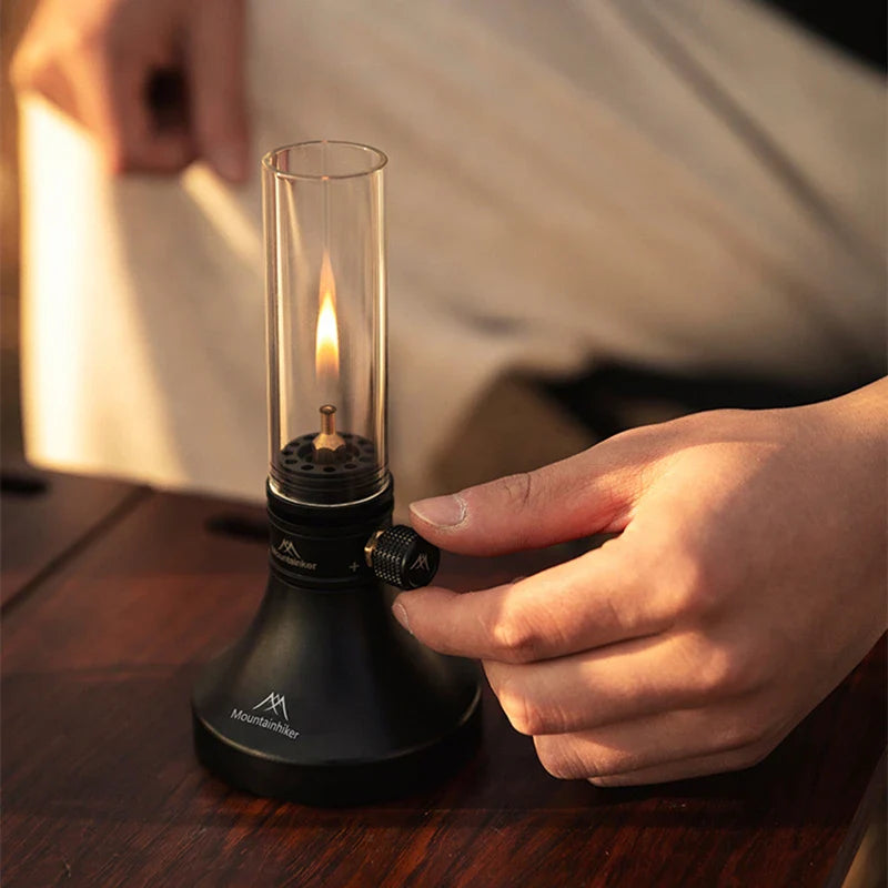 Retro Glass Gas Lantern – Outdoor Atmosphere Camping Light, Silver or Black