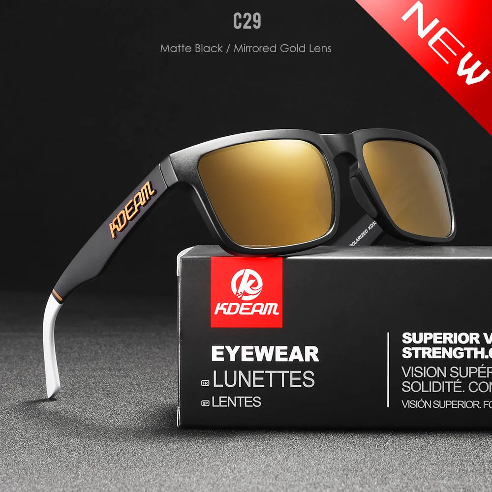 KDEAM Square Men's Polarized Sunglasses Outdoors Lifestyle Coating Sun Glasses New Matching Colors With Box