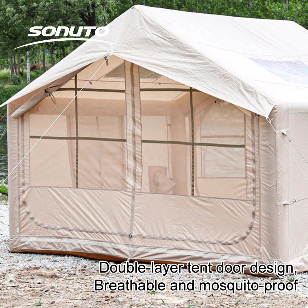 7.5㎡ Quick Setup Large Inflatable Tent with Pump Windproof 420D Oxford Fabric Instant Air Tent for Camping Beach Party Garden