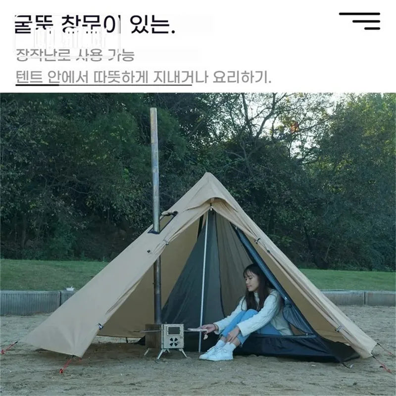 Camping Hot Tent with Chimney Window Outdoor Ultralight Tipi Teepee Tent Pyramid Double Layer Bushcraft 1 Person Tents Hot Tent