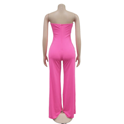 Summer Sexy Backless Women's Jumpsuit Fashionable Slim Fit Elegant Package hip Wide Leg Long Pants Female Party Jumpsuit 2025