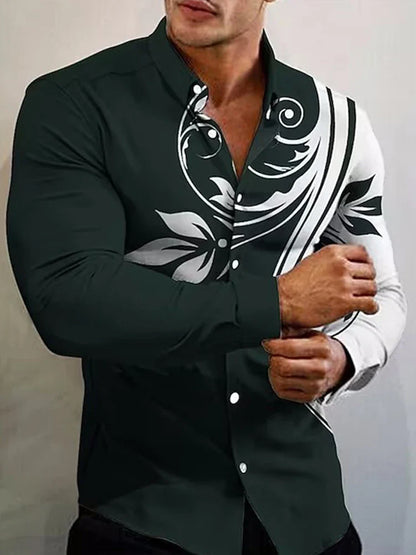 2023  New Arrival Fashion Shirts For Men Casual flowers Print  Long Sleeve Button Top Men's Clothing Oversized