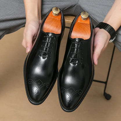Men's Casual Leather Shoes Fashionable Simple Lace-Up Business Formal Shoes Large Size New Model Comfortable Rubber Sole