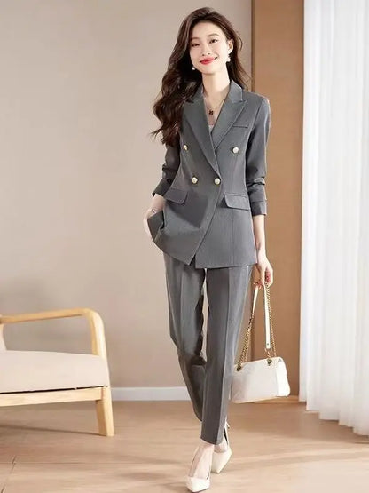 Black Career Suit Set for Women Spring Autumn 2025 New Style Student Uniform Long Sleeve Polyester Fiber Workwear Pants