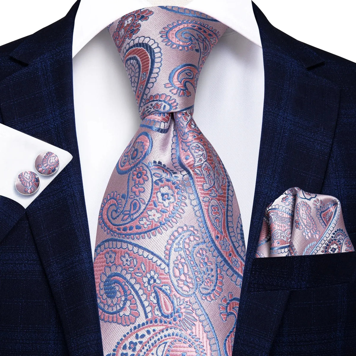 Hi-Tie Peacock Blue Novelty Designer Silk Wedding Tie For Men Hanky Cufflinks Gift Mens Fashion Necktie Set Business Party