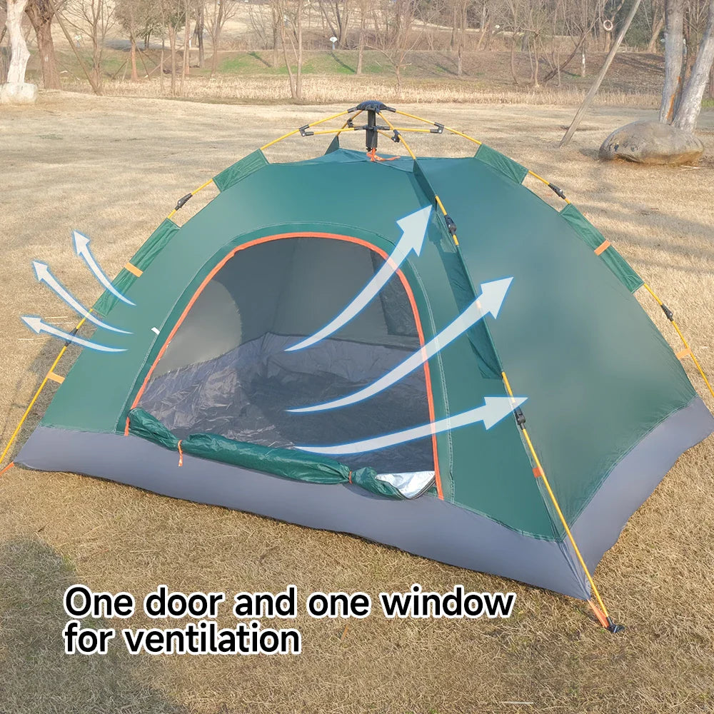 Waterproof Silver-Coated Fabric Tent with 1 Door 1 Window, High-Density B3 Mesh & Automatic Fiberglass Poles