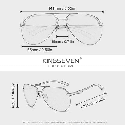 KINGSEVEN Brand Pilot Rimless Sunglasses Polarized UV400 Men Women Glasses Driving Eyewear