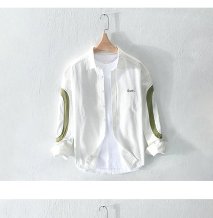 2024 New Spring and Summer Fresh Leisure Loose Embroidery Spliced Contrast Color Long Sleeve Workwear Thin Men's Shirt Coat