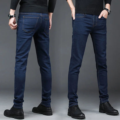 2023 Spring and Autumn New Classic Fashion Solid Color Elastic Jeans Men's Casual Slim Breathable High-Quality Small Feet Pants