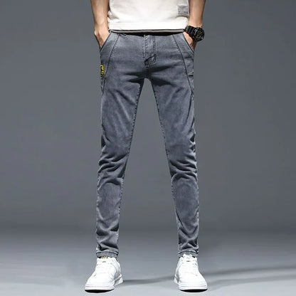 2023 Spring and Autumn New Classic Fashion Solid Color Elastic Jeans Men's Casual Slim Breathable High-Quality Small Feet Pants