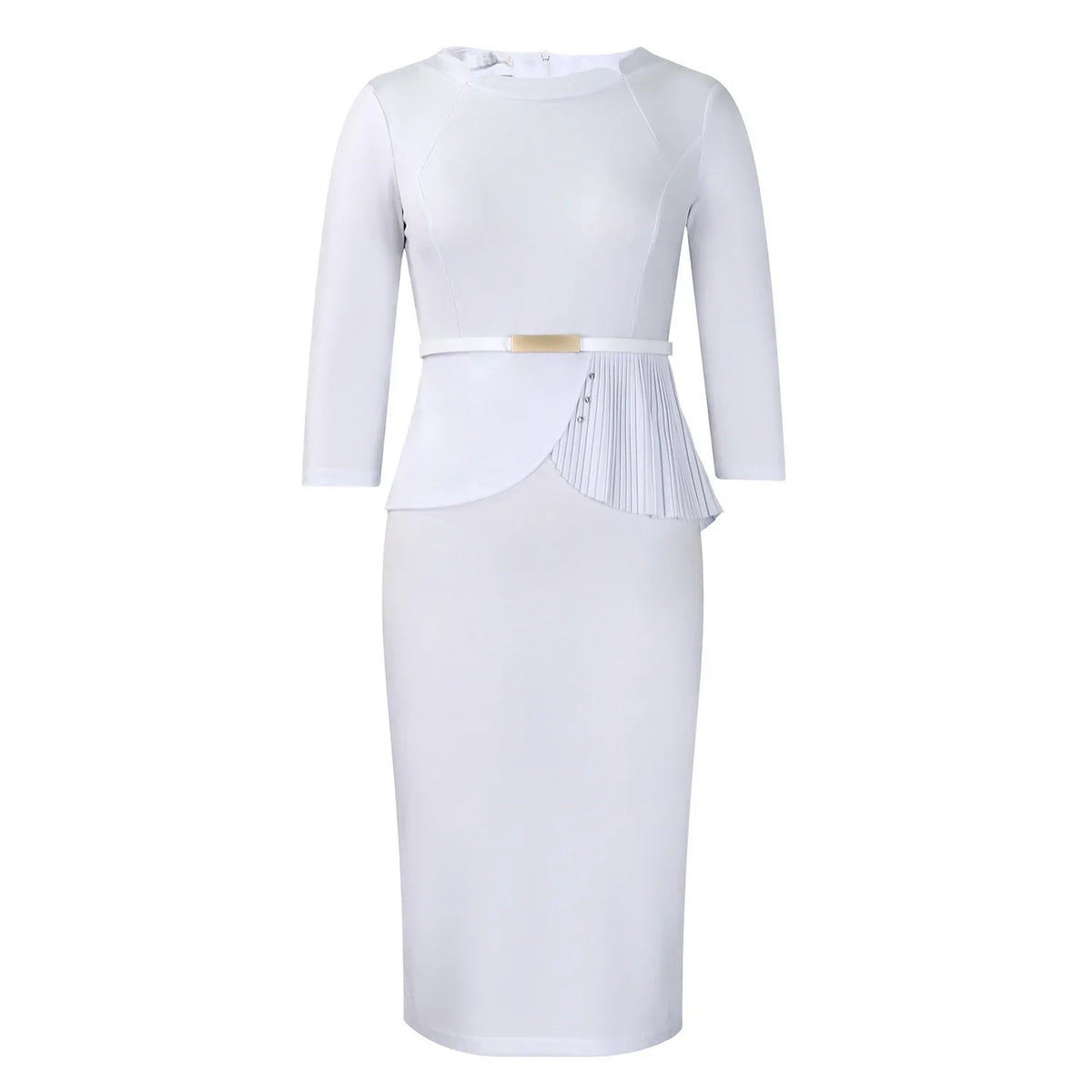 L-3XL Plus Size Elegant Midi Dress 2025 Spring Summer Women Office Lady Dress Casual 3/4 Sleeve Bandage Robe Oversize Dress