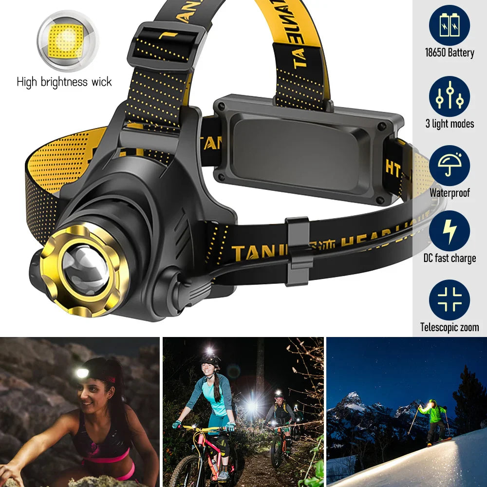 Led Headlamp USB Rechargeable Powerful Batteries Headlight Camping Search Light Head Flashlight 90° Adjustable Head Strap Lamp