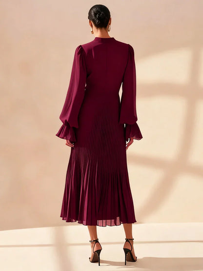Elegant Ruffle Long Sleeve Dress for Women Chic Spring Summer Layered A Line Dress Lady Pleated Verstidos Prom Party Gowns