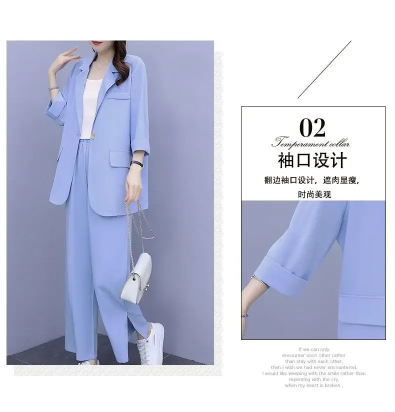 2026 Women Spring New Casual Blazers Jacket Trousers Matching Set Korean Elegant Loose Suit Coat Pants Two Piece Female Clothing
