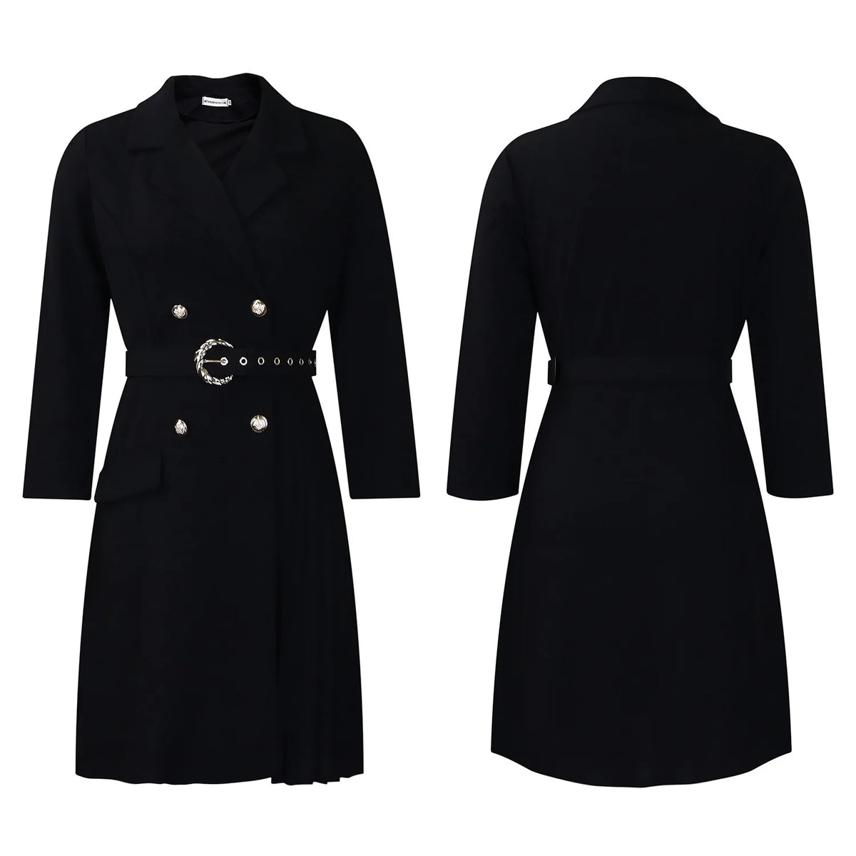 Elegant Dresses for Woman 2024 Autumn Winter New Trends Notched Collar Full Sleeve Sashes Pleated Mid Calf Solid Fashion Dress