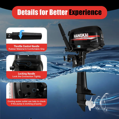 4-Stroke 6.5HP Outboard Motor 123CC, Gasoline Engine with with CDI Ignition & Water-cooling System for Inflatable Fishing Boat
