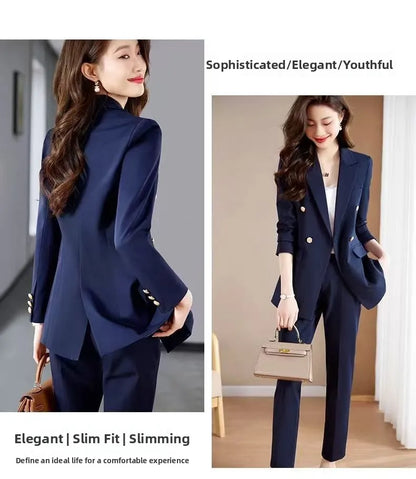 Black Career Suit Set for Women Spring Autumn 2025 New Style Student Uniform Long Sleeve Polyester Fiber Workwear Pants