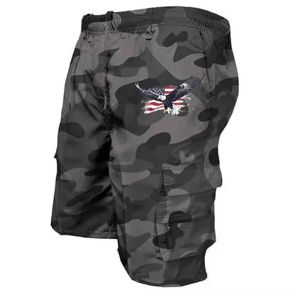 Male Cargo Shorts Elastic Waist Cycling Shorts Multi-pockets Loose Work Short Pants Outdoor Sport Printed Casual Shorts