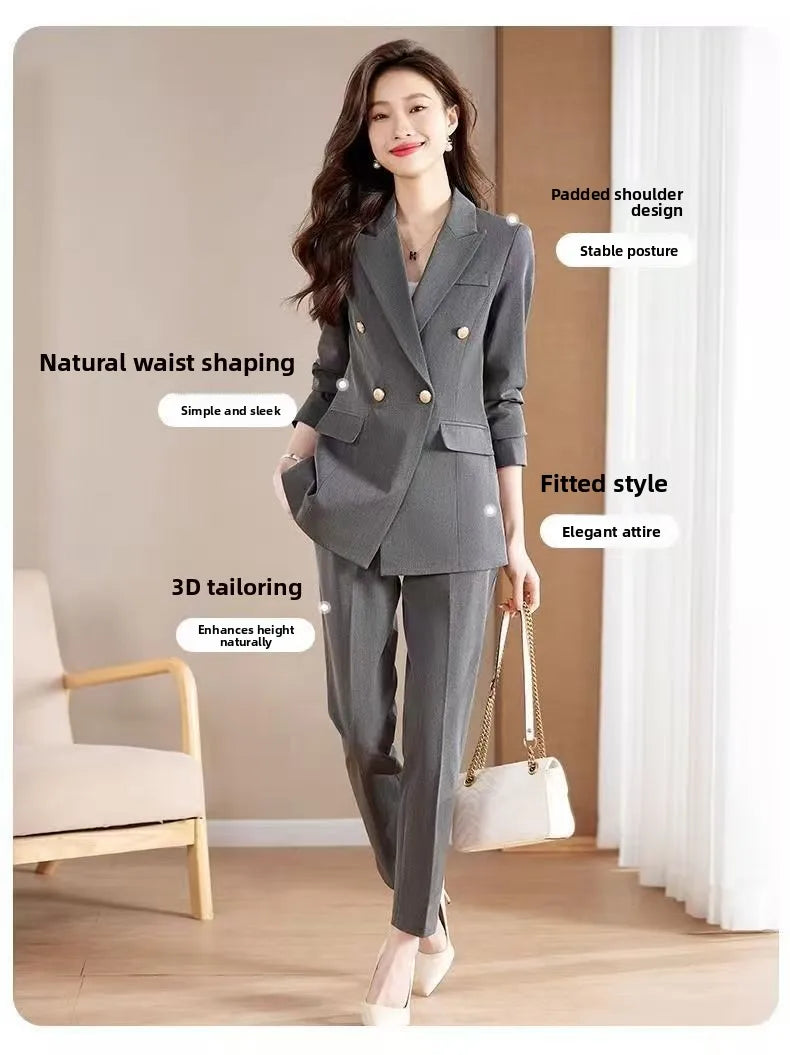 Black Career Suit Set for Women Spring Autumn 2025 New Style Student Uniform Long Sleeve Polyester Fiber Workwear Pants