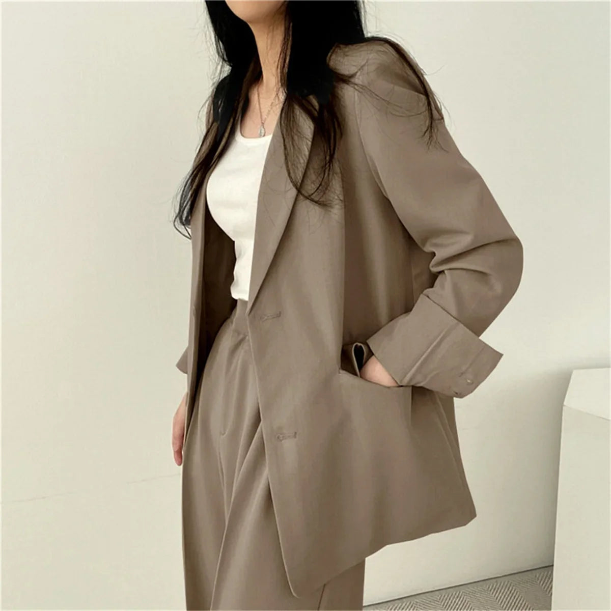 2026 Spring New Women's Clothing Suit Jacket Casual Pants Set Wide Leg Suit Pants Elegant Office Lady Business Suit Set Blazers