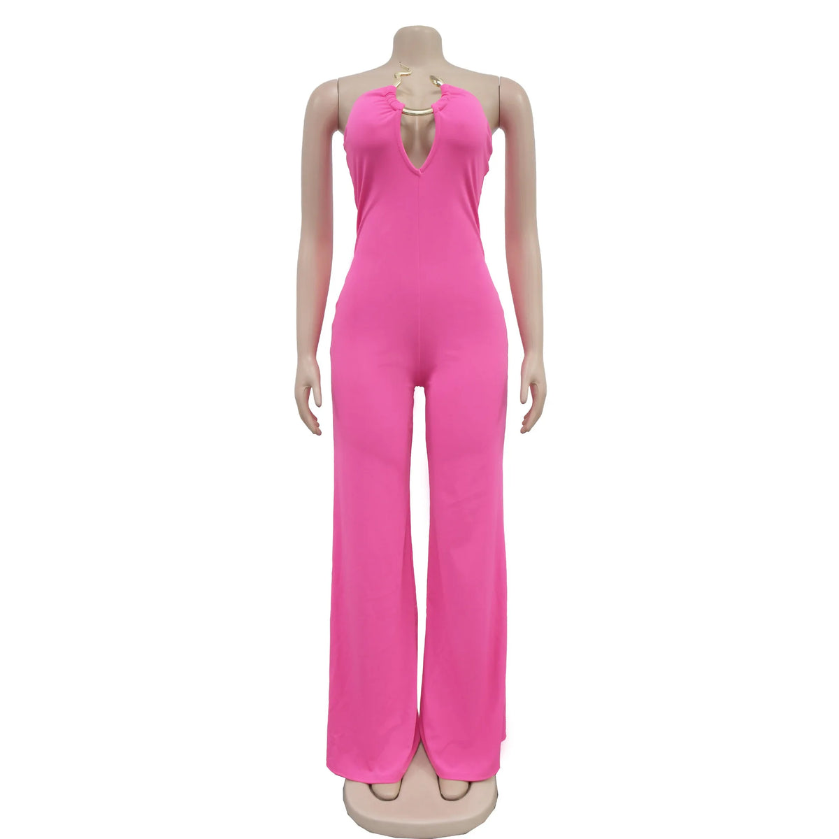 Summer Sexy Backless Women's Jumpsuit Fashionable Slim Fit Elegant Package hip Wide Leg Long Pants Female Party Jumpsuit 2025