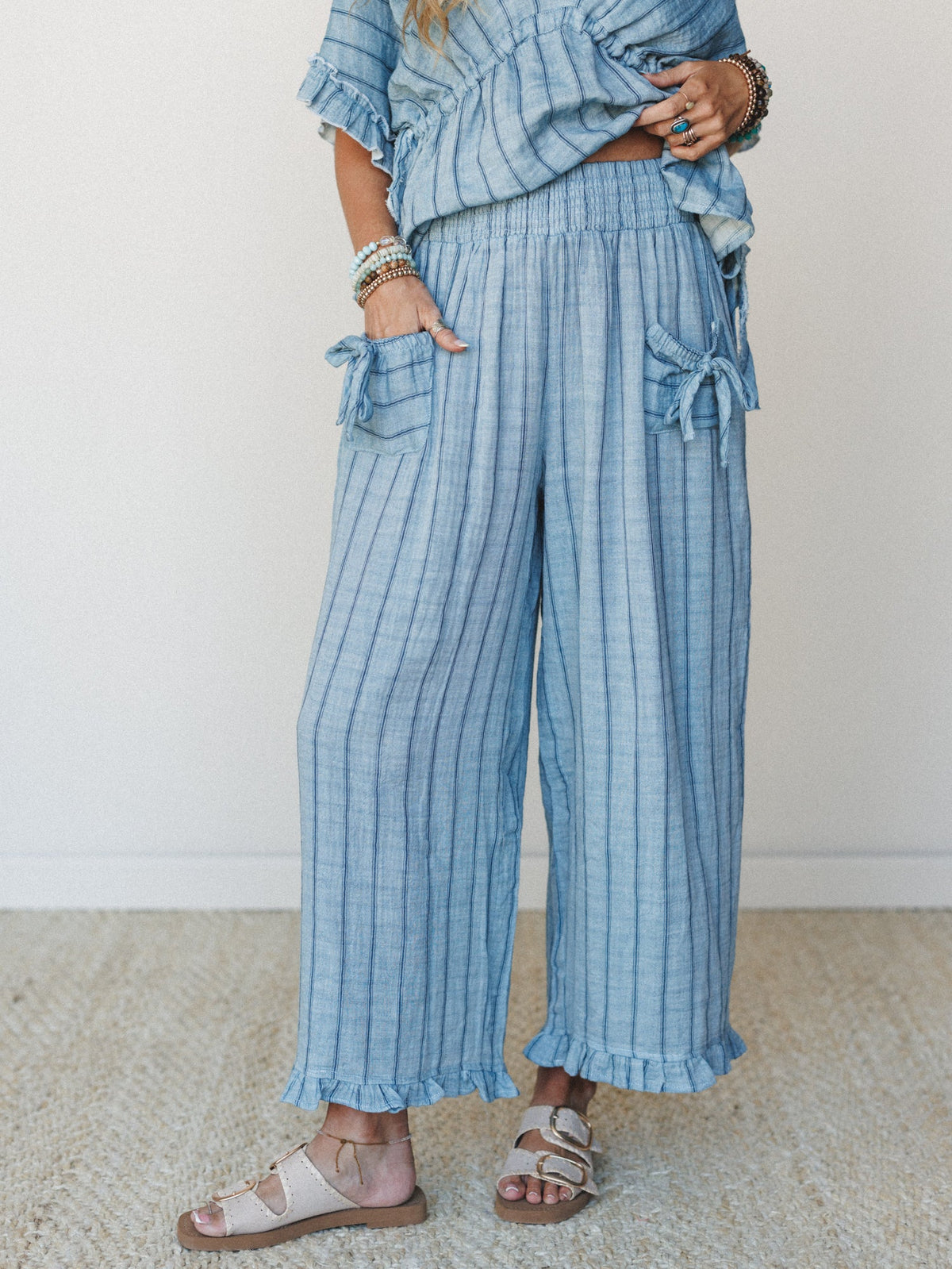 Beachy Breeze Striped Pants - Denim