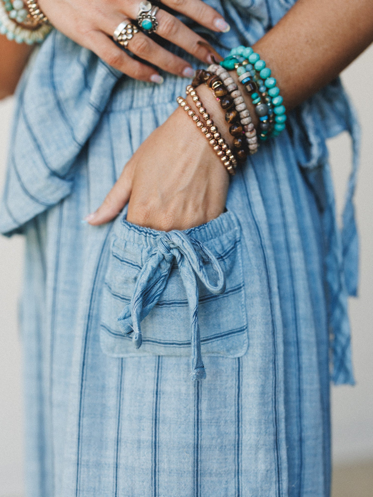 Beachy Breeze Striped Pants - Denim