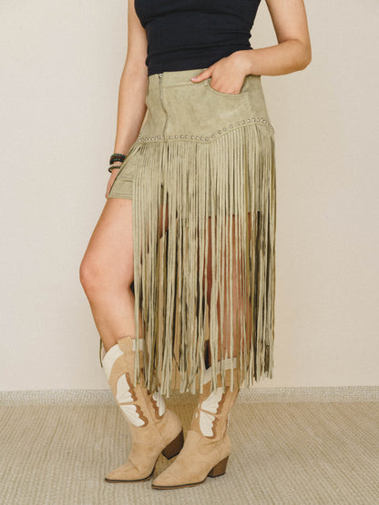 Here for a Good Time Fringe Shorts - Light Olive