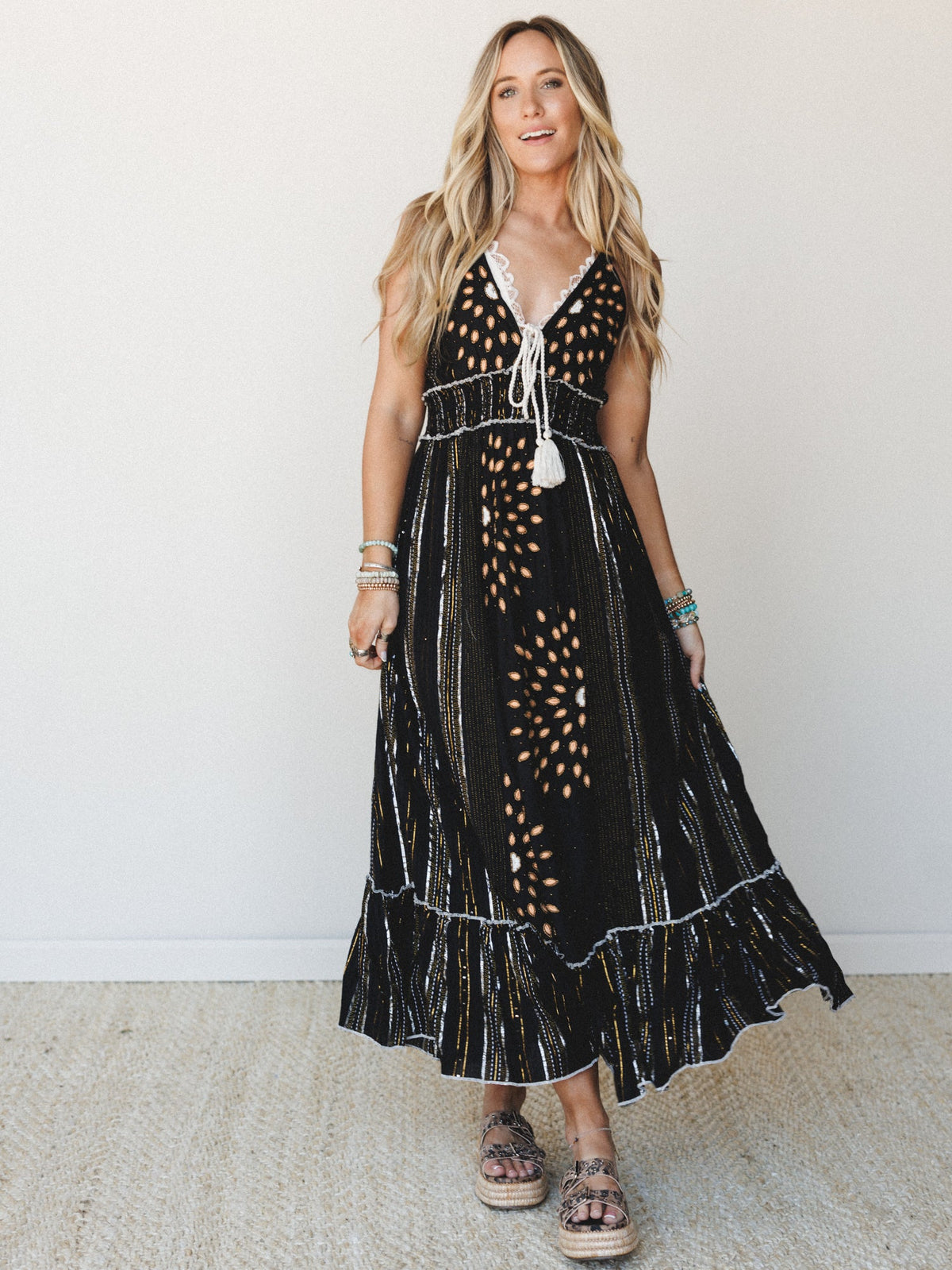 Dew Drops Maxi Dress - Black Multi