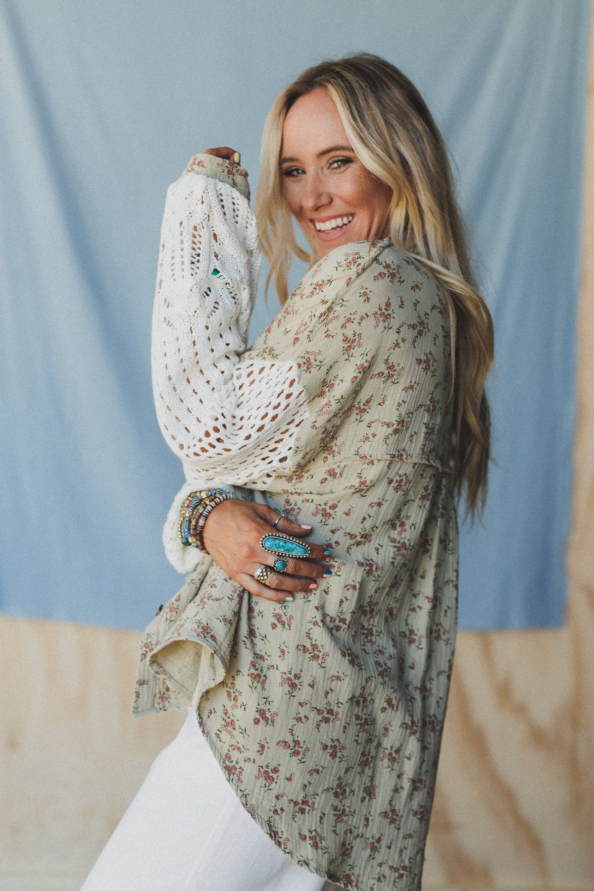 Floral Fantasia Button Down Top - Sage