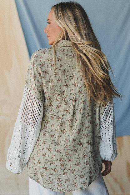 Floral Fantasia Button Down Top - Sage