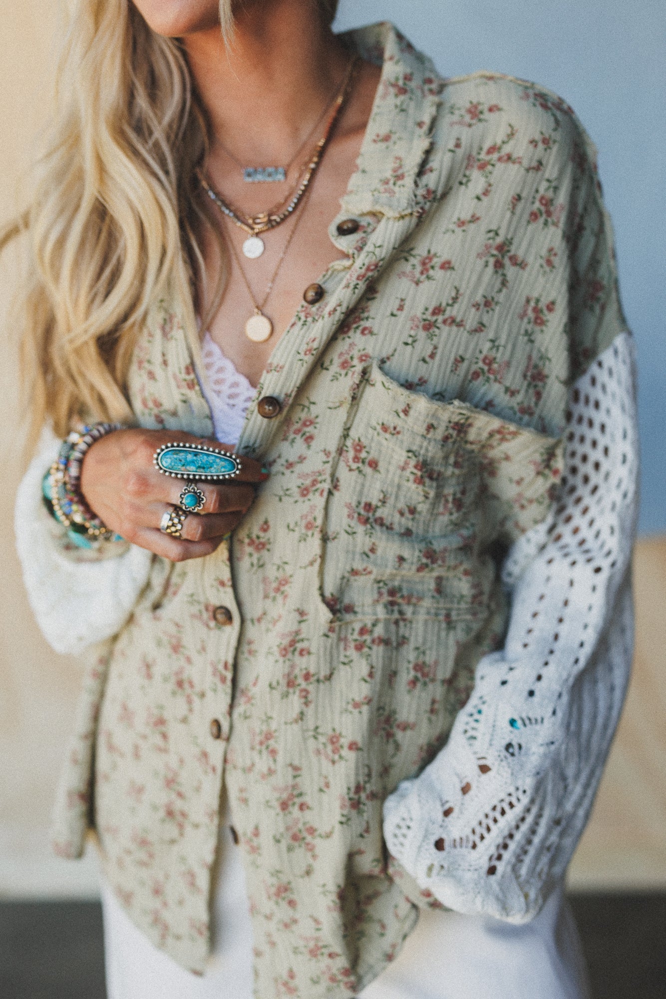 Floral Fantasia Button Down Top - Sage