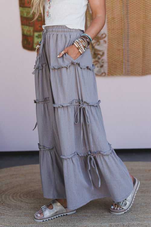 A New You Ruffle Wide Leg Pants - Charcoal - Pre Order