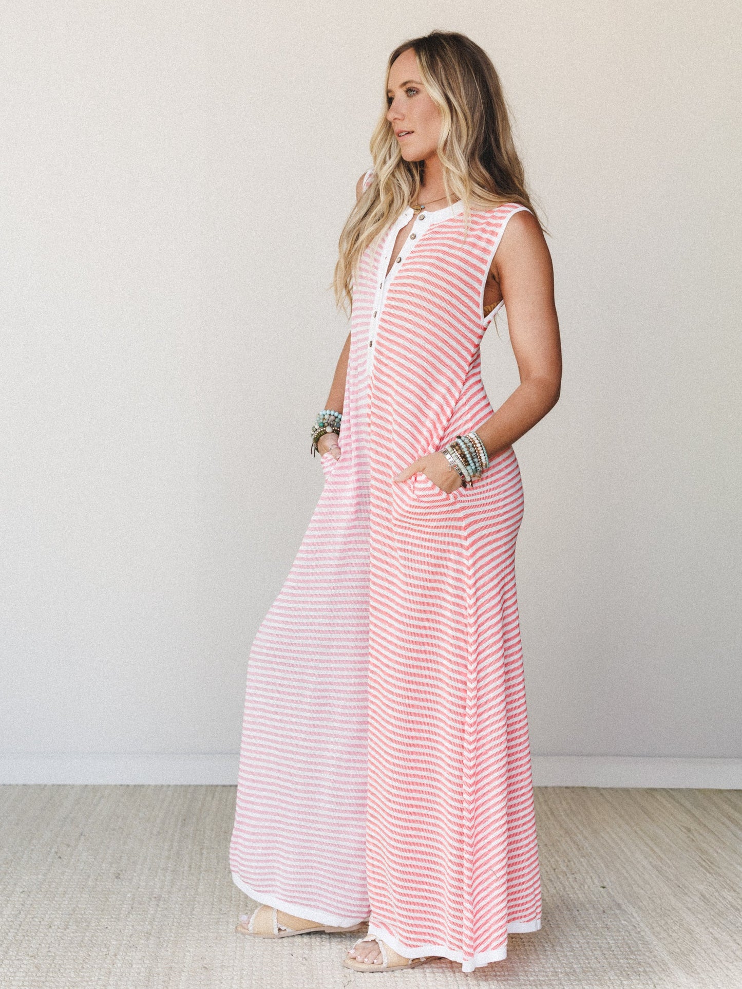 Daphne Striped Wide Leg Jumpsuit - Pink Orange Combo