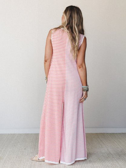 Daphne Striped Wide Leg Jumpsuit - Pink Orange Combo