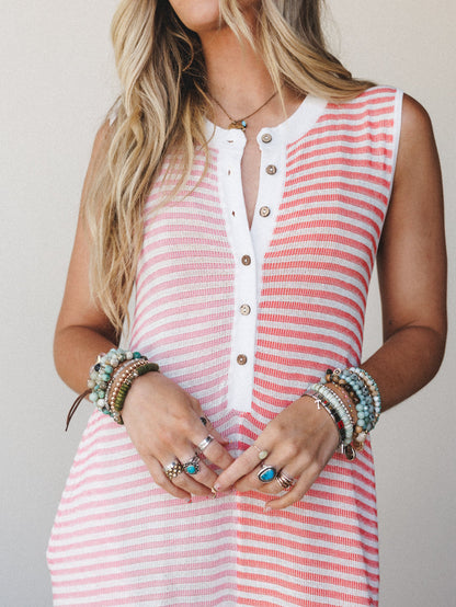 Daphne Striped Wide Leg Jumpsuit - Pink Orange Combo