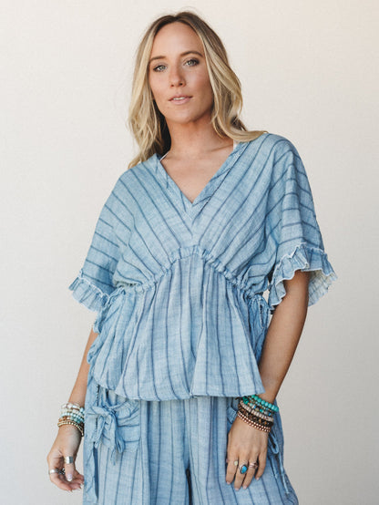 Beachy Breeze Striped Blouse  - Denim