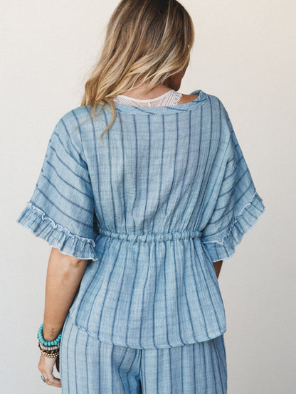 Beachy Breeze Striped Blouse  - Denim