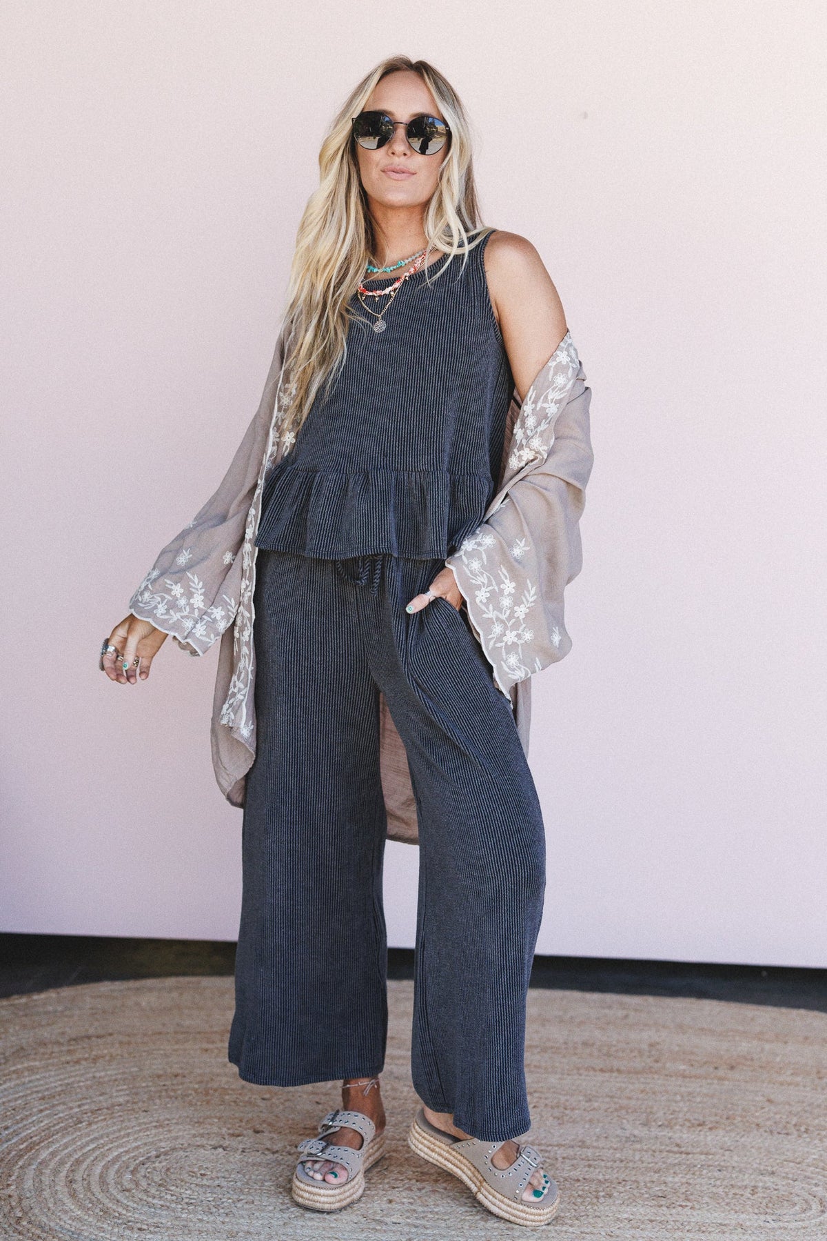 Flower Crowns Embroidered Kimono - Mocha