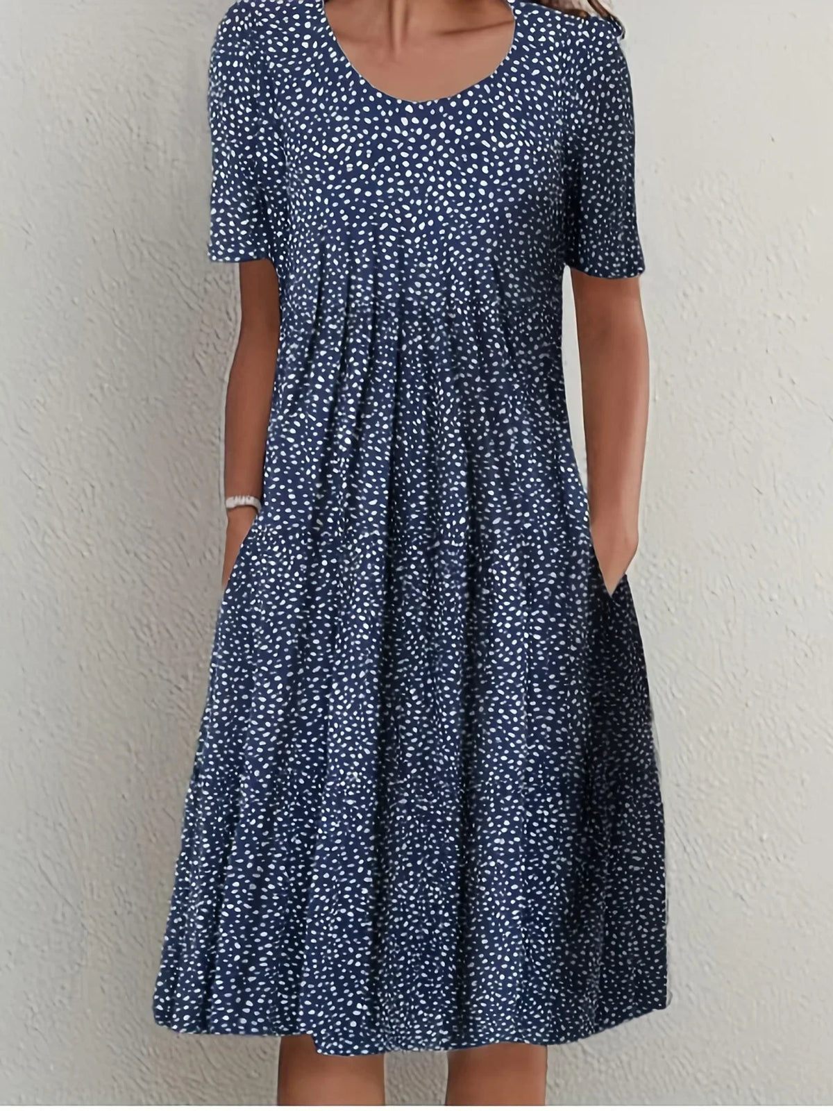 2024 New Spring And Summer Women's Elegant Large Skirt Round Neck Printed Short-sleeved Dress