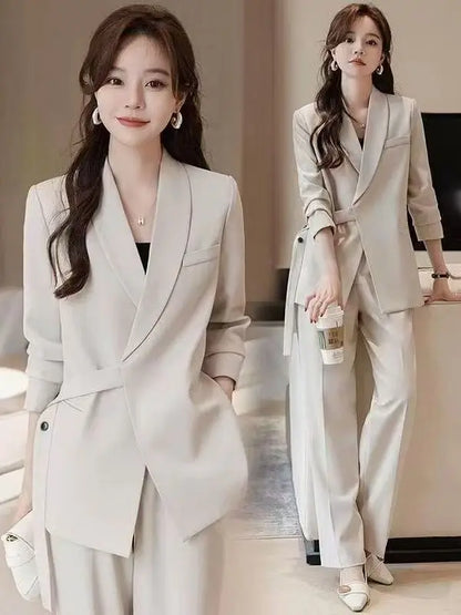 plus Size Wide Leg Pants Two Piece Set Big Brand Women's Spring Autumn New Sle Jaet And Pants Suit for Young Women 8-25