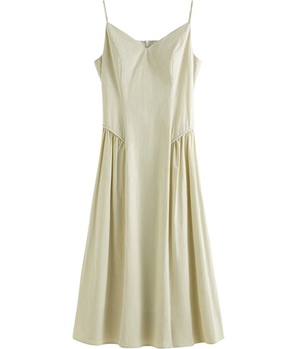 FSLE【4 Colors】Women Spring Strappy Dress 100% Cotton Temperament Simple A-LINE Dresses 2025 Spring White Dress 25FS11073